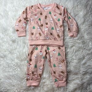 Kids Festive Pajama Set - Pink with Holiday Christmas print